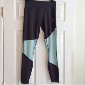 Puma athletic gray aqua light blue panels sections women leggings size XS